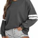 Acelitt Women Casual Long Sleeve Crewneck Color Block Sweatshirts Pullover,S-XXL (Gray, M)