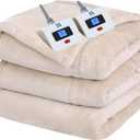 Sealy Electric Blanket King Size, Flannel Heated Blanket with10 Heating Levels & Auto Shut Off, Machine Washable, Beige, 100 x 90 Inch