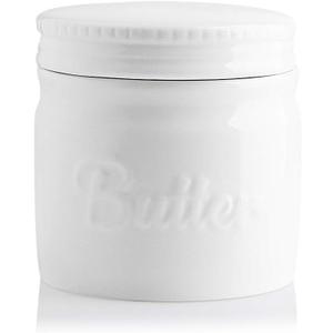 Sweejar Porcelain Butter Keeper Crock, French Butter Dish with Water Line, Ceramic Butter Container for soft butter (White)