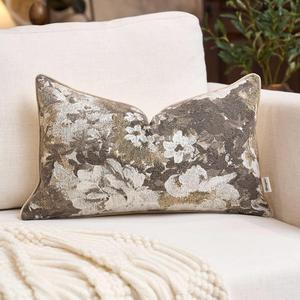 Yangest Neutral Flower Pillow Cover 12 x 20 Inches, Nature Chenille Rectangle Throw Pillow Cover Soft Luxury Accent Couch Pillow Cover for Living Room Bedroom, Beige