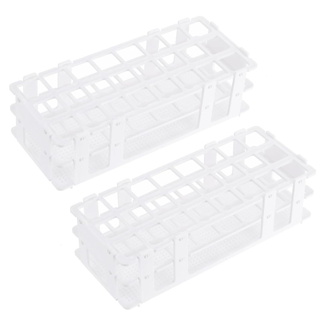 PATIKIL 24 Holes Test Tube Rack, 2Pcs 25mm Square Hole Plastic Detachable Test Tube Holder Stand Suitable for Less Than 25mm Dia Tube for Laboratory Scientific Experiments, White