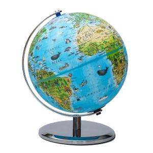 Replogle 8"/20cm Interactive Illuminated Political Globe with Chrome Base, Riser and Semi-Meridian. Standing 12 inches tall, This Colorful Easy to Read Globe Illuminates Brightly. The Perfect Interactive STEM Educational With Over a Thousand Pieces of Information. Ideal Night Light for Bedroom, Office or Home Decor. (Blue Kids)