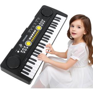 Kids Piano Keyboard with Microphone, 49 Keys Portable Electronic Piano Keyboard for Kids Beginners Ages 3 4 5 6 7, Toy Music Keyboard Birthday Xmas Gift for Girls Boys, Black, Standard