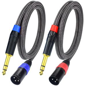 Balanced 1/4" TRS to XLR Male Patch Cable, 10Feet Quarter Inch 6.35mm to 3pin XLR Male Microphone Cable, Heavy Duty Nylon Braided, Gold Plated Plug, for Mixer, Speaker, Studio Monitor -2Pack