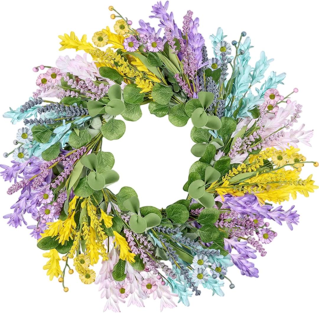 Wreaths for Front Door, 26 Inch Forsythia Floral Wreath | Summer Spring Door Wreath for All Seasons for Indoor Outdoor Home Wall Window Wedding Farmhouse Easter Decor (Multicolor)