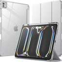 JETech Case for iPad Pro 13-Inch M4 (2024) with Pencil Holder, Clear Transparent Back Shell Slim Stand Shockproof Tablet Cover, Auto Wake/Sleep (Silver)