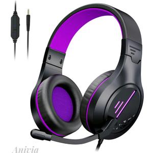 Anivia Gaming Headset with Microphone for PC Computer, Wired Over-Ear Game Headphones with Mic, Compatible with PS5, PS4, Xbox, Black Purple