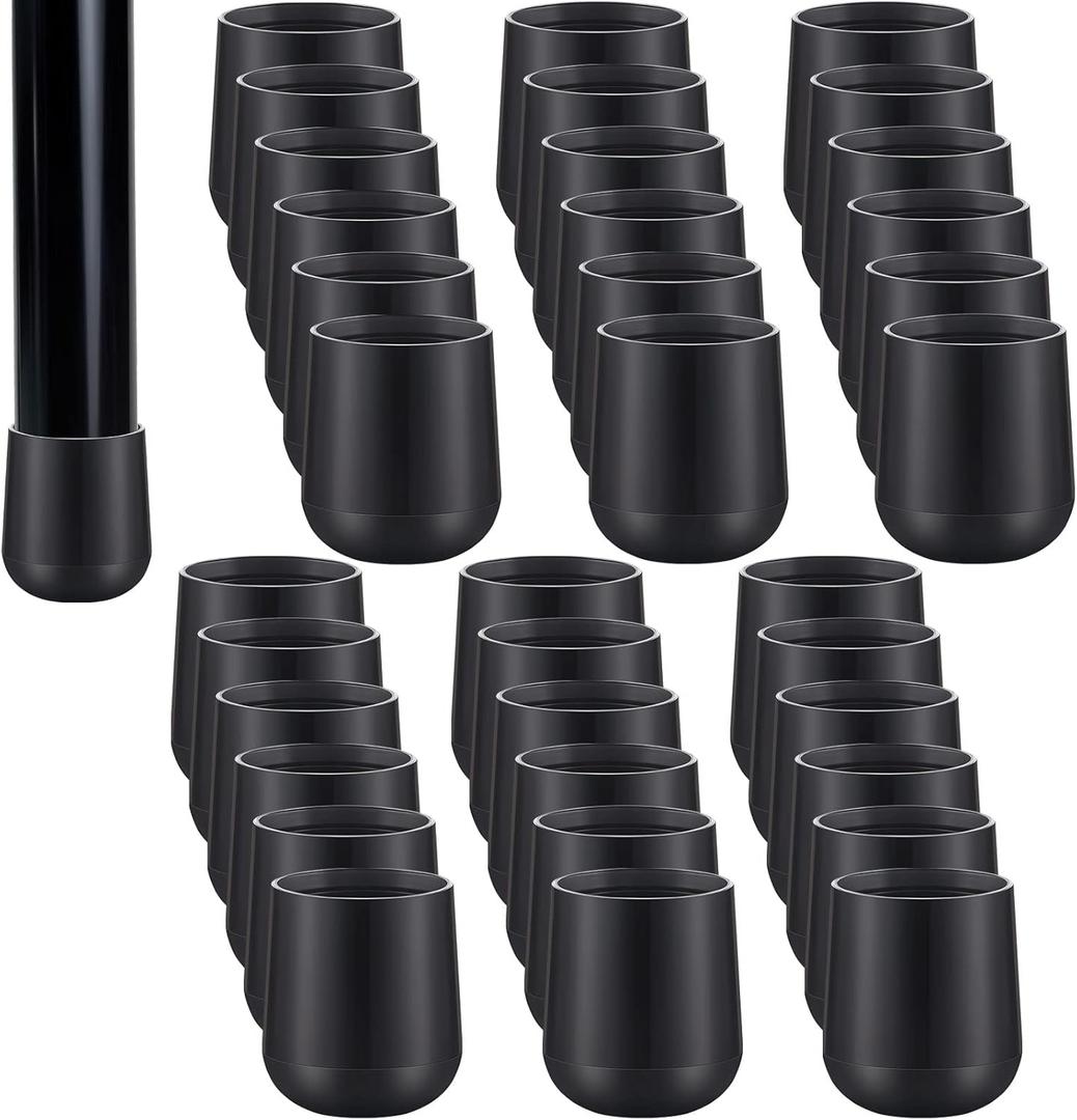 36 Pieces 7/8 Inch Folding Chair Leg Caps Heavy-Duty Plastic Chair End Caps Non-Marring Furniture Glides Round Hardwood Floor Protectors (Black)