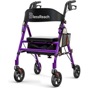 BlessReach Lightweight Rollator Walker with Seat for Senior,Burgundy