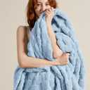 Bedsure Sea Blue Fleece Blanket for Couch - Super Soft Cozy Queen Blankets for Women, Cute Small Throws for Girls, 90x90 Inches
