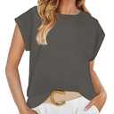 ZESICA Womens Summer Cap Sleeve Crewneck Tops Casual Loose Striped T-Shirts Basic Tees (Small)