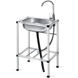 Tandefio Freestanding Outdoor Kitchen Utility Sink Set Stainless Steel Single Bowl Sink Portable Commercial Utility for Restaurant Cafe Bar Hotel Garage Laundry Room(Single Bowl)