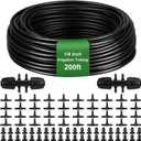 Tondiamo 200ft 1/4 Inch Irrigation Tubing Garden Drip Hose with 2 Pcs 6 Way Connectors 40 Pcs 3 Way Connectors and End Plugs Black Drip Irrigation System Kit for Lawn Watering Plant Vegetable