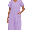 HALCYEEN Nightgowns for Women Soft Victorain Cotton Nightshirts Womens House Sleepwear for Wife with Pockets(Purple,M) (M)