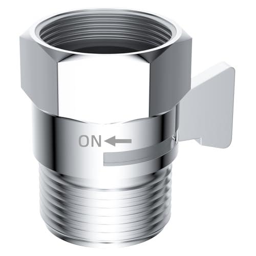 Hibbent All Metal 1 Pack Shower Head Flow Control Valve, G1/2 Brass Shut-off Valve with Metal Handle Lever, Shut OFF Water Flow Control Regulator for Handheld Shower, or Bidet Sprayer, Chrome