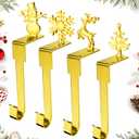 4 Pack Christmas Stockings Holder, Gold Fireplace Stocking Hanger Stocking Hooks for Mantle Stocking Hook Desk Hanger Grip for Party Elk Snowman Snowflake Tree