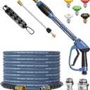Pressure Washer Gun and Hose Kit, 4800PSI Steel-Braided & Durable - Flexible & Kink-Resistant Power Washer Hose 25 FT with 3/8" Swivel Quick Connector and M22 14mm Adapters Replacement