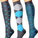 CHARMKING Compression Socks for Women & Men Circulation (3 Pairs) 15-20 mmHg is Best Support for Athletic Running Cycling (Small-Medium, 14 Grey/Blue/Grey)