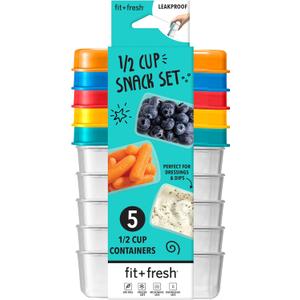 Fit + Fresh 1/2-Cup Snack Set, Condiment & Salad Dressing Containers, Reusable & Leakproof Lunch Containers, Perfect for Insulated Lunch Bag, Lunch Box & More, 5PK, Multicolor