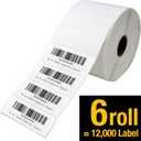 2 5/8" X 1 Direct Thermal Labels 2000 Per Roll Perforated Sticker for Barcode Shipping Labels Desktop Label Printers for Multipurpose Shipping Address (6 Rolls (12,000 Labels))