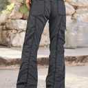 Flamingals Straight Leg Pants for Women Mid Rise Casual Cargo Solid Patch Pockets Stitch Detail Pants (L)
