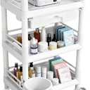 Mobile Medical Trolley 3 Tier Rolling Utility Cart with Dirt Bucket & Drawer, Beauty Salon Cart for Spa Tattoo Waxing, Esthetician Carts for Salon Hospital Dental Clinic Home, Postpartum Cart