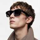 Mens Sculptural Flat-Top Acetate Sunglasses Bold Square Frame with Spring Hinges & UV400 Protection