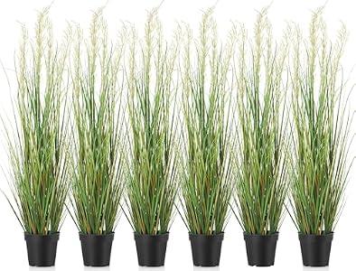 Jexine 6 Pcs 4 ft Tall Artificial Grass Plant Potted Artificial Greenery Floor Plants Faux Pampas Grass Tall in Pot for Housewarming Gift House Garden Bathroom Lobby Outdoor Decoration