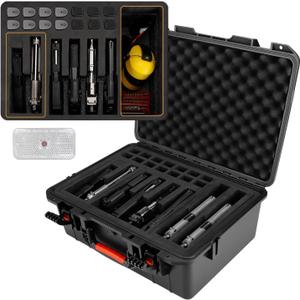 TIGERKING Pistol Case for Multi Handguns – Waterproof Hard Shell Handgun Case with Pre-Cut Foam and Desiccant, Storage Gun Cases for Handguns Glock, SIG Sauer, Smith & Wesson, 8 Pistols 14 Magazines