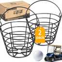 10L0L Metal Range Golf Ball Baskets with Handle, Golf Ball Storage Bin, Holds 50 Balls Each (GolfBalls Not Included) (2PCS Black)