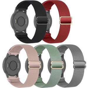 5 Pack Stretchy Nylon Watch Band Compatible with Garmin Venu 3/2/4 45mm/Forerunner 265/255 46mm/570 47mm/Vivoactive 4,22mm Soft Adjustable Sports Replacement Strap for Amazfit Bip 5/6/Balance 2 (Black/Rose Pink/Cactus/Red/Deep Gray)