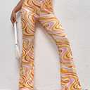 WDIRARA Women's Marble Printed Flare Pants High Waisted Elastic Waist Casual 70s Disco Long Pants (XL)