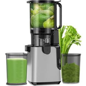 Juicer Machines with 5.8" Extra Large Feed Chute, Cold Press Juicer Fit Whole Vegetables and Fruits, 350W Professional Masticating Juicer Easy to Clean for Batch Juicing (Silver)
