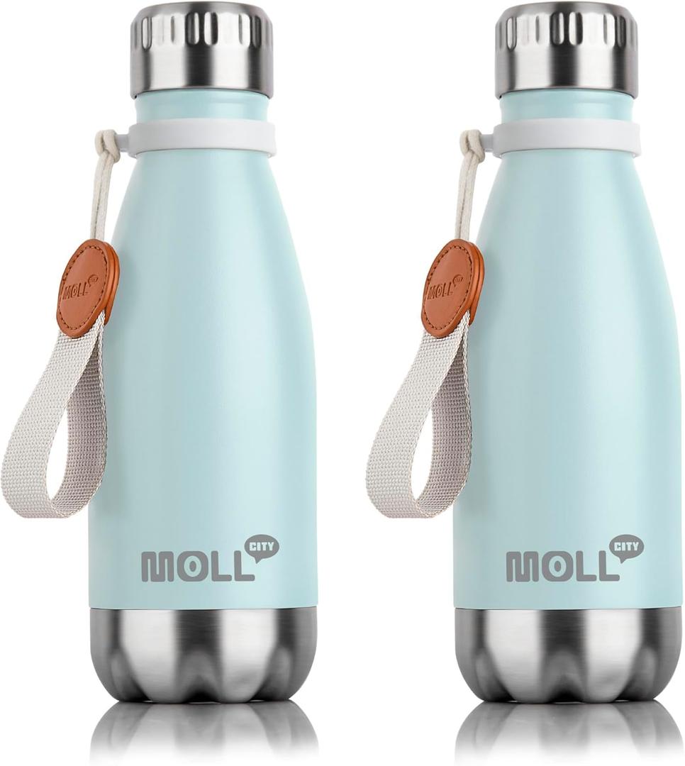 Kids Water Bottle-9 oz Stainless Steel Vacuum Insulated Small Water Bottle for Kids,Cola Shape Sports Water Flask Leak Proof (Baby Blue)