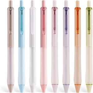 WRITECH Gel Ink Retractable Pens: Black Ink 0.7mm medium Fine Point Pen Set, Extra Smooth Tip No Bleed Smear Smudge Refillable Clickable Pens Bulk for Writing Journaling Multicolor 8ct