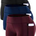 CADMUS Women's Workout Yoga Running Compression Exercise Booty Shorts with One Side Pockets,3 Pack,09,Black,Navy Blue,Wine Red,Medium