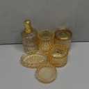 Gold Bathroom Accessory Set, 5Pcs Clear Glass Bathroom Accessories, Lotion Soap Dispenser Set, Toothbrush Holder Set, Soap Dish, Tumbler, Qtips Holder for Bathroom Decor, Yellow Gold