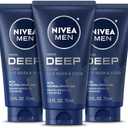 NIVEA MEN Deep Clean Face Wash and Scrub with Natural Charcoal, Exfoliating Face Wash for Men Removes Excess Oil, Dirt and Impurities, Beard Friendly Skin Care, 2.5 Fl Oz Tube, Pack of 2