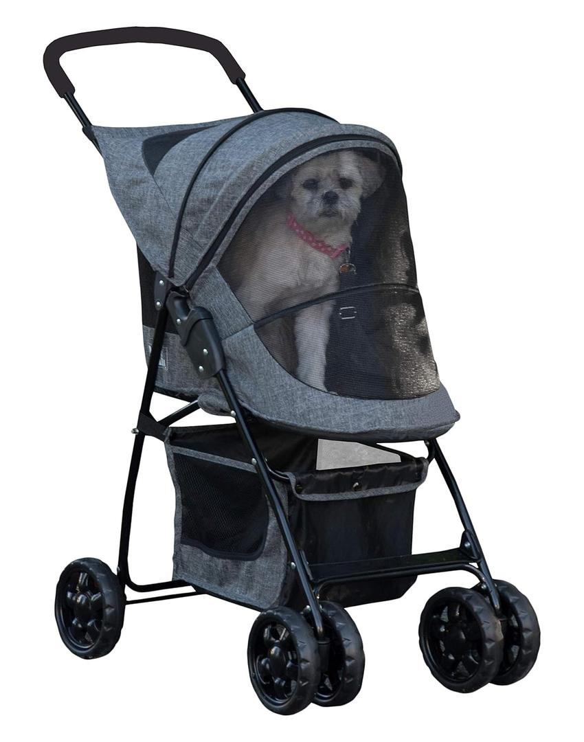 Pet Gear Happy Trails Lite Pet Stroller for Cats/Dogs, Zipper Entry, Easy Fold with Removable Liner, Safety Tether, Storage Basket (Dark Platinum)
