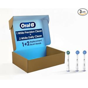 OralB Electric Toothbrush Replacement Brush Heads, Precision Clean, White, 1 Count + 1 Daily Clean White