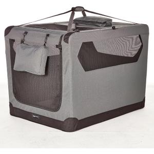 Amazon Basics Portable Foldable Soft Pet Dog Crate Carrier Kennel with Mesh Windows, Ventilation, Pockets for Large Dogs, 42 x 31 x 31 inches, Grey