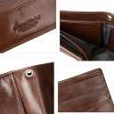 Genuine Leather Card Holder Wallet with Chain Accessory for Men, Women RFID Blocking 13 Card Slots 2 ID Windows 2 Bill Compartments Short Bi-Fold Wallet Gift (Brown)