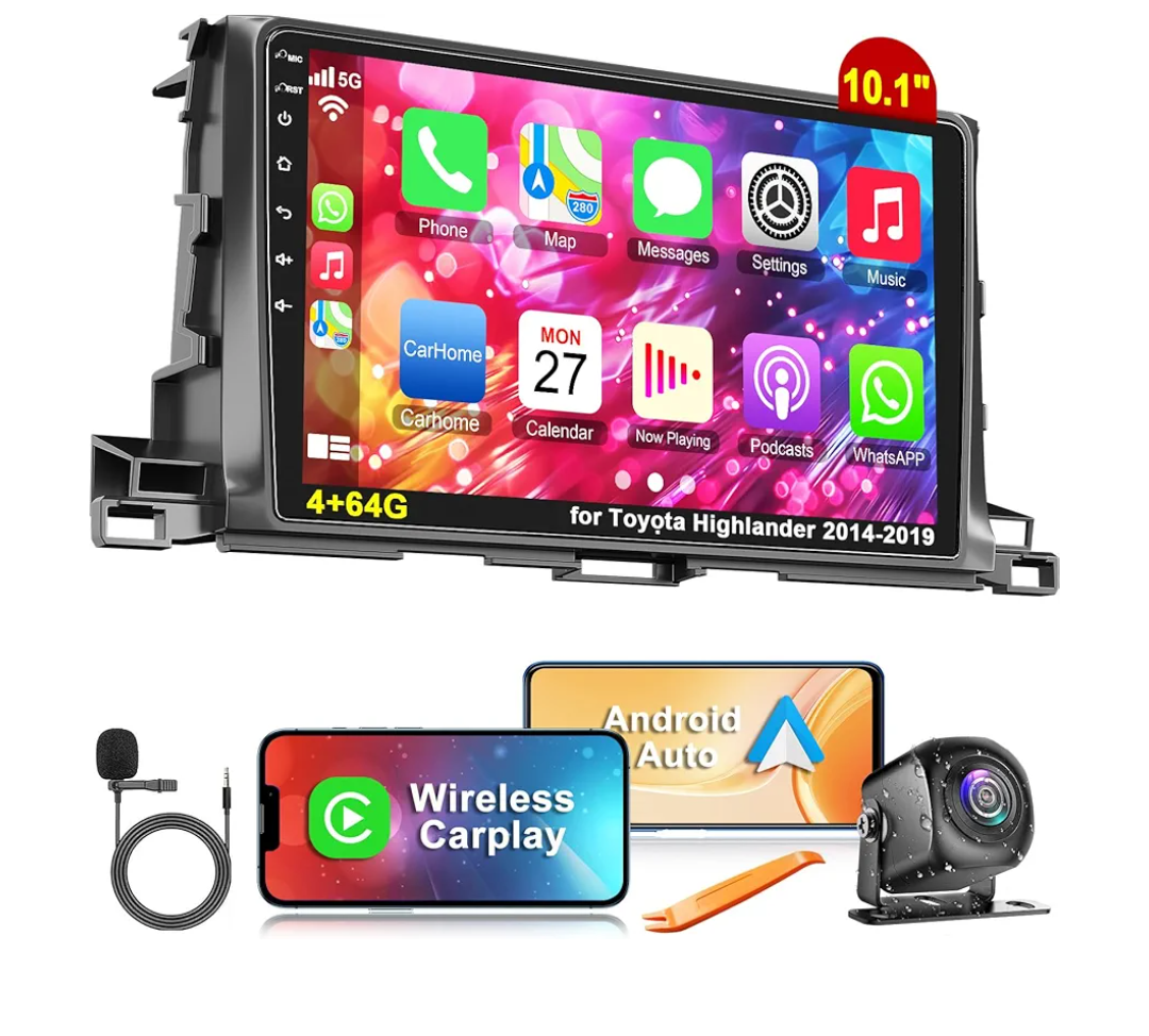 4+64G Android 14 JBL Car Stereo for Toyota Highlander 20142019 with Wireless CarPlay/Android Auto, 10.2‘’ IPS HD Touch Screen Radio with GPS Navigation/WiFi/Bluetooth/Mirror Link/SWC/FM/RDS/USB