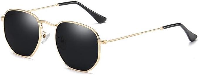 2 x Small Square Sunglasses for Men and Women Polygon Mirrored Lens,Trendy Sun Glasses Classic Shades, Fashion Narrow Square Frame UV Protection (Black)