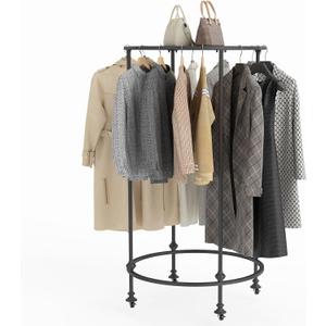 Round Garment Rack, Movable Round Clothes Rack 360 Rotating Clothes Racks Floor Standing Rotatable Clothing Rack for Boutiques Commercial Shop Laundry Room Retail Store, 27.55"D x 27.55"W x 50.78"H