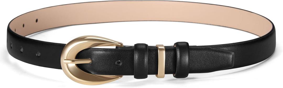 Women Belts for Jeans Dresses Pants Fashion Ladies Skinny Leather Waist Belt with Gold Buckle Gift Box