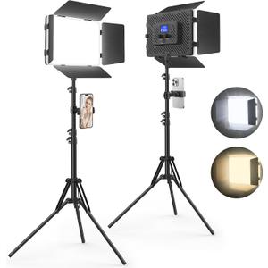Unicucp 2 Pack Led Video Light Panel Lighting Kit with Barn Doors, 8000mAh Rechargeable Camera Light, 2500K-8500K Photo Light for Outdoor Indoor Photography Video Recording Live Streaming Zoom Calls