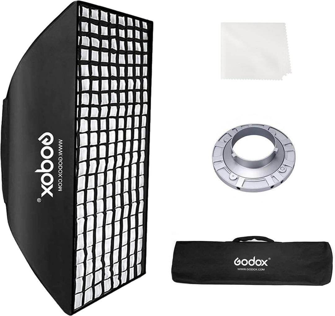 Godox FW80x120CM/ 32"x47" Bowens Mount Strip Honeycomb Grid Softbox, Portable Softbox with Bowens Mount Speedring and Carry Bag,Strip Soft Box for Studio Strobe Flash Portrait Product Photography