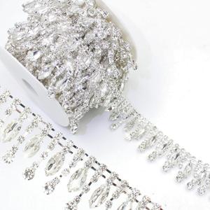 PEARLY JUN 1 Yard Rhinestone Trim Chain Sliver Applique Stringing Ribbon DIY Jewelry Wedding Party Bracelets Craft Bridal Bouquets Embellishment Accessories (ML057-silver)