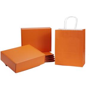 10x8x3 Cardboard Boxes, Gift Box Pack, Orange Shipping Boxes with Gift Bags Kit 10 Pack for Gift Packaging, Valentine's Day, Christmas, Small Business.